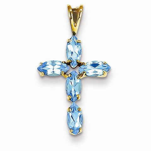 14k Gold Blue Topaz Cross pendant, Dazzling Pendants for Necklace