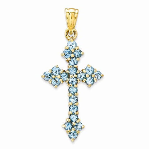 14k Gold Blue Topaz Cross pendant, Exquisite Pendants for Necklace
