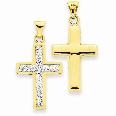14k Gold Reversible Swarovski Elements Latin Cross Pendant, Pendants for Necklace