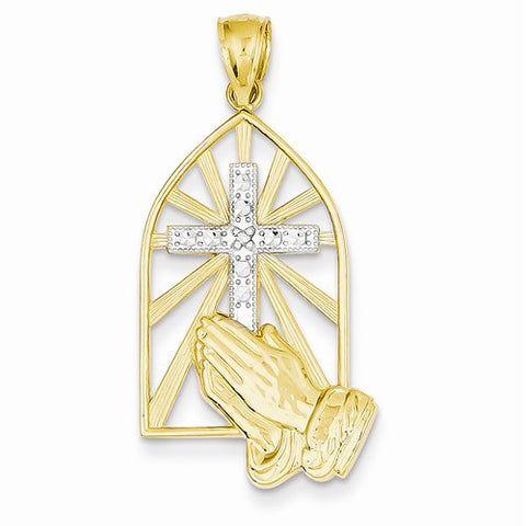 14k Gold & Rhodium Praying Hands Pendant, Pendants for Necklace