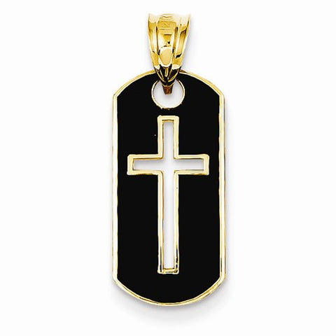 14k Gold with Enamel Polished Cross Cut-out Pendant, Pendants for Necklace