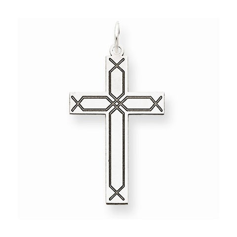 14k White Gold Laser Designed Cross Pendant, Alluring Pendants for Necklace