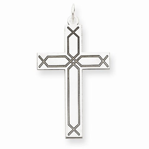 14k White Gold Laser Designed Cross Pendant, Appealing Pendants for Necklace