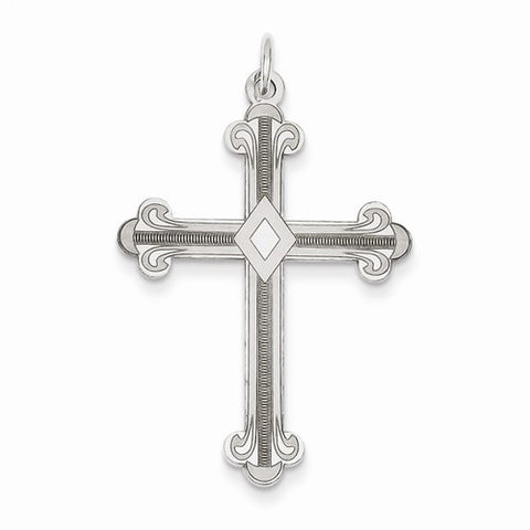 14k White Gold Laser Designed Cross Pendant, Charm