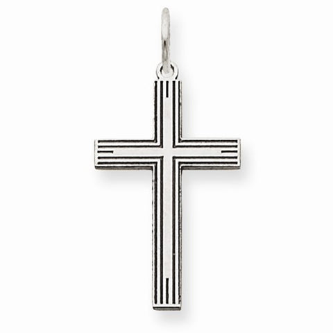 14k White Gold Laser Designed Cross Pendant, Charm
