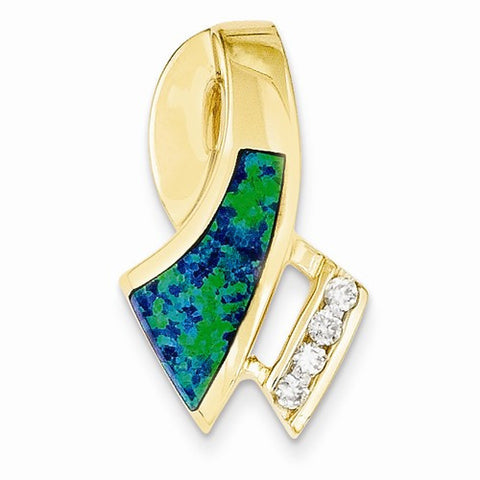 14k Gold Imitation Opal & Diamond Omega Slide Pendant, Pendants for Necklace