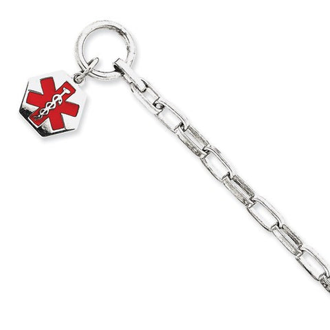 Sterling Silver Engraveable Enameled Hexagon Medical Id Bracelet