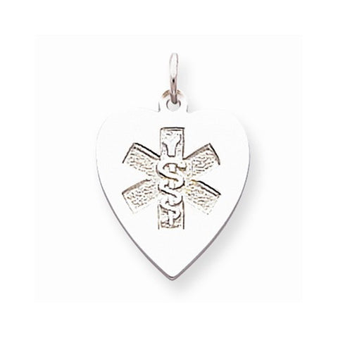 Sterling Silver Engraveable Non-Enameled Heart Medical pendant, Beautiful Pendants for Necklace