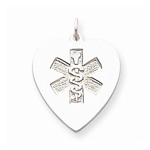 Sterling Silver Engraveable Non-Enameled Heart Medical pendant, Delightful Pendants for Necklace
