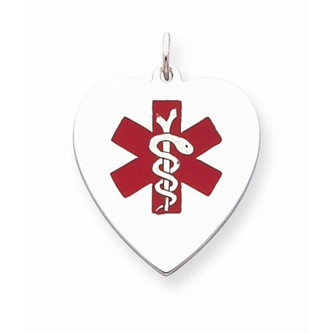 Sterling Silver Engraveable Enameled Large Heart Medical Pendant, Pendants for Necklace
