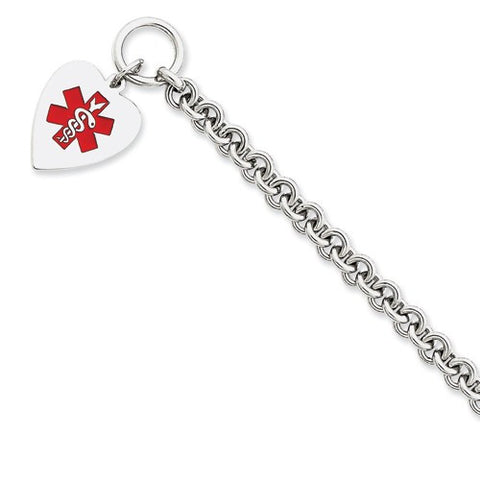 Sterling Silver Engraveable Enameled Heart Medical Id Bracelet