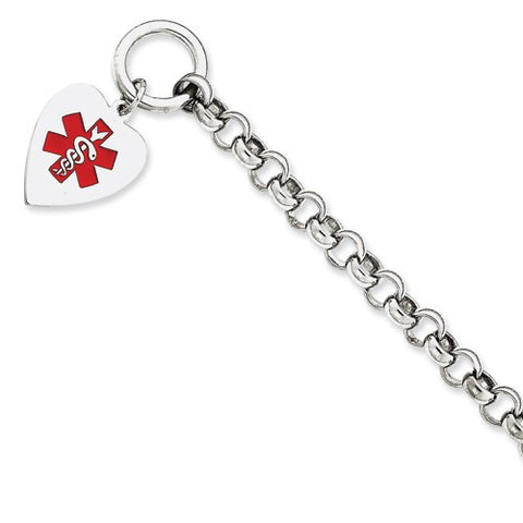 Sterling Silver Engraveable Enameled Heart Medical Id Bracelet