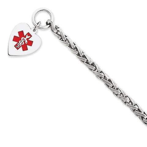 Sterling Silver Engraveable Enameled Heart Medical Id Bracelet