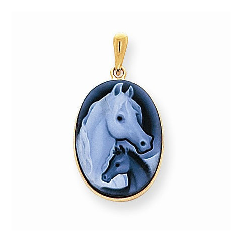 14k Gold Horse & Pony Profile Agate Cameo Pendant, Pendants for Necklace