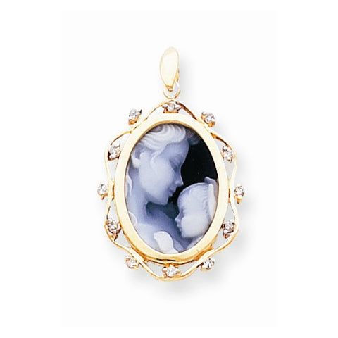14k Gold .12ct Diamond 13x18 Agate Cameo with Sentiment pendant, Pendants for Necklace