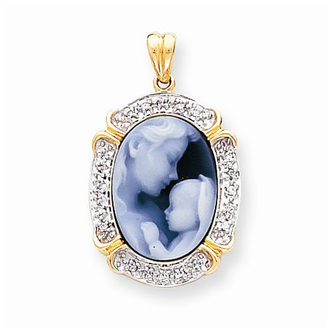 14k Gold .15ct Diamond 13x18mm Agate Cameo with Sentiment pendant, Beautiful Pendants for Necklace
