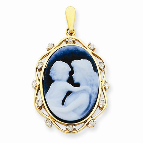 14k Gold Everlasting Love Diamond Agate Cameo Pendant, Pendants for Necklace