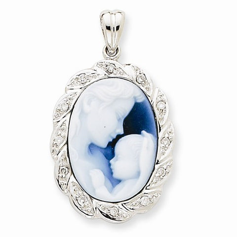 14k White Gold Diamond Heaven's Gift Agate Cameo Pendant, Pendants for Necklace