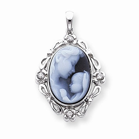 14k White Gold Diamond Heavens Gift Agate Cameo pendant, Pretty Pendants for Necklace