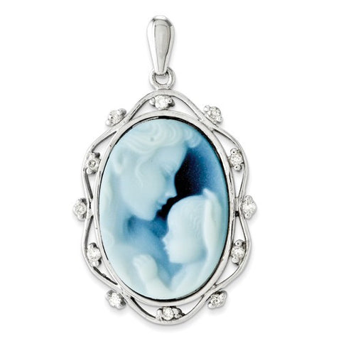 14k White Gold Diamond Agate Cameo with Sentiment pendant, Beautiful Pendants for Necklace