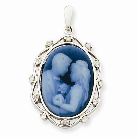 14k White Gold Diamond Bride & Groom Agate Cameo Pendant, Pendants for Necklace