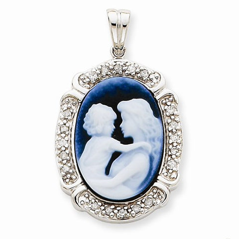 14k White Gold Everlasting Love Diamond Agate Cameo pendant, Lovely Pendants for Necklace