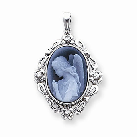 14k White Gold Diamond Guardian Angel Agate Cameo Pendant, Pendants for Necklace
