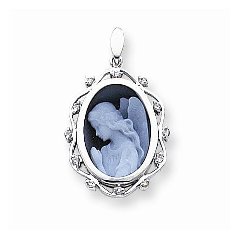 14k White Gold Diamond 12x16mm Guardian Angel Agate Cameo Pendant, Pendants for Necklace
