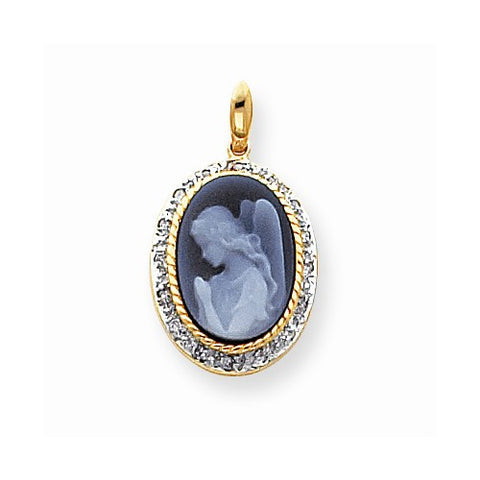 14k Gold .1ct Complete Diamond 10x14mm Guardian Angel Agate Cameo Pendant, Pendants for Necklace