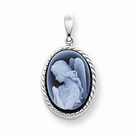 14k White Gold 13x18mm Guardian Angel Agate Cameo pendant, Charm