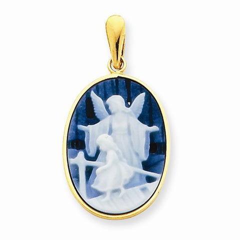 14k Gold 13x18mm Guardian Angel & Young Girl Agate Cameo Pendant, Pendants for Necklace
