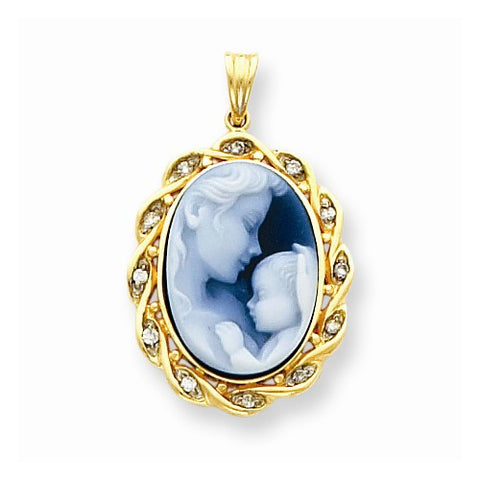 14k Gold Heavens Gift Diamond Cameo w/Sentiment pendant, Adorable Pendants for Necklace