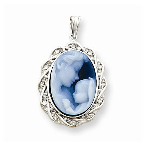 14k White Gold Heavens Gift Diamond Cameo pendant, Beautiful Pendants for Necklace