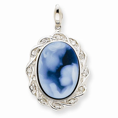 14k White Gold Heavens Gift Diamond Cameo pendant, Fine Pendants for Necklace