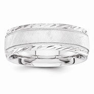 14k White Gold 7mm Design-Etched Wedding Band