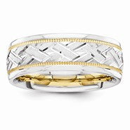 14k Two-tone 7mm Design-Etched Wedding Band