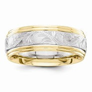 14k Two-Tone 6mm Etched Edges Wedding Band