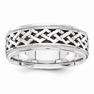 14k White Gold 6.75mm Fancy Wedding Band