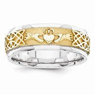 14k Two-Tone 6.75mm Fancy Claddagh Wedding Band