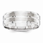 14k White Gold 6mm Grooved Brushed and Polished Wedding Band