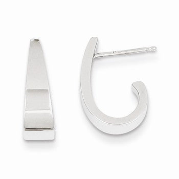 14k White Gold Polished J-Hoop Post Earrings