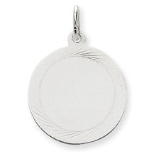 14k White Gold Etched Design .018 Gauge Round Engravable Charm hide-image