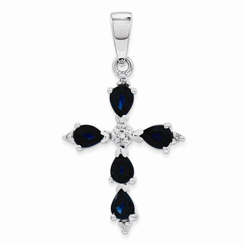 14k White Gold Diamond & Sapphire Cross pendant, Pretty Pendants for Necklace