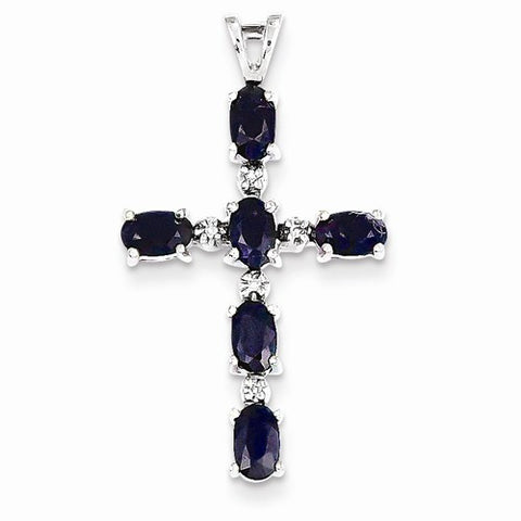 14k White Gold Diamond & Sapphire Cross pendant, Lovely Pendants for Necklace