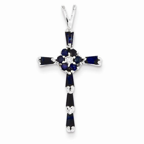 14k White Gold Diamond & Sapphire Cross pendant, Stylish Pendants for Necklace