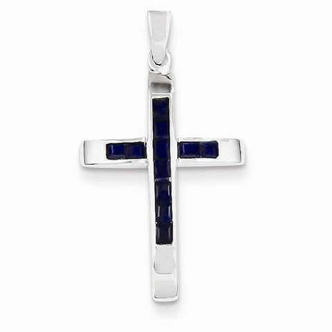 14k White Gold Sapphire Cross pendant, Classy Pendants for Necklace