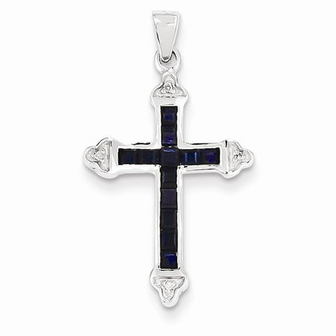14k White Gold Diamond & Sapphire Cross pendant, Alluring Pendants for Necklace