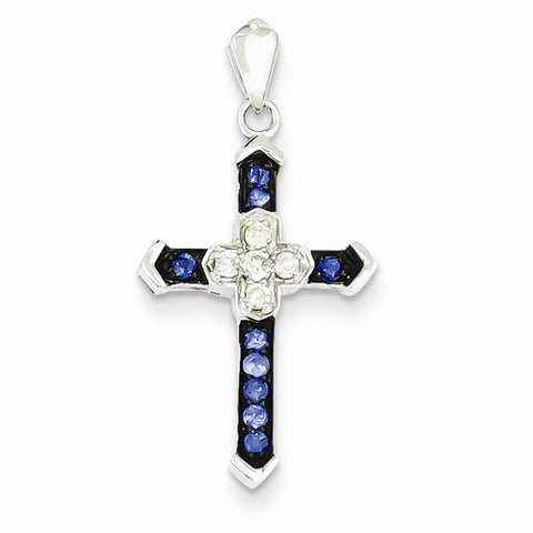 14k White Gold Diamond & Sapphire Cross pendant, Appealing Pendants for Necklace