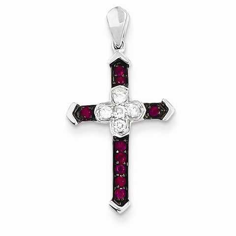 14k White Gold Diamond & Ruby Cross Pendant, Pendants for Necklace