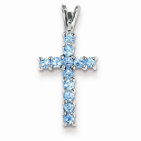 14k White Gold Blue Topaz Cross pendant, Dazzling Pendants for Necklace